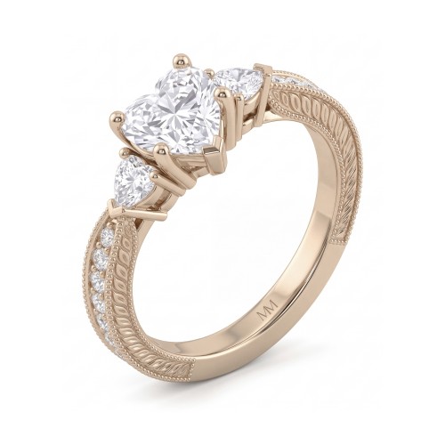Cherie - Heart Cut Moissanite Ring with Heart Side Stones