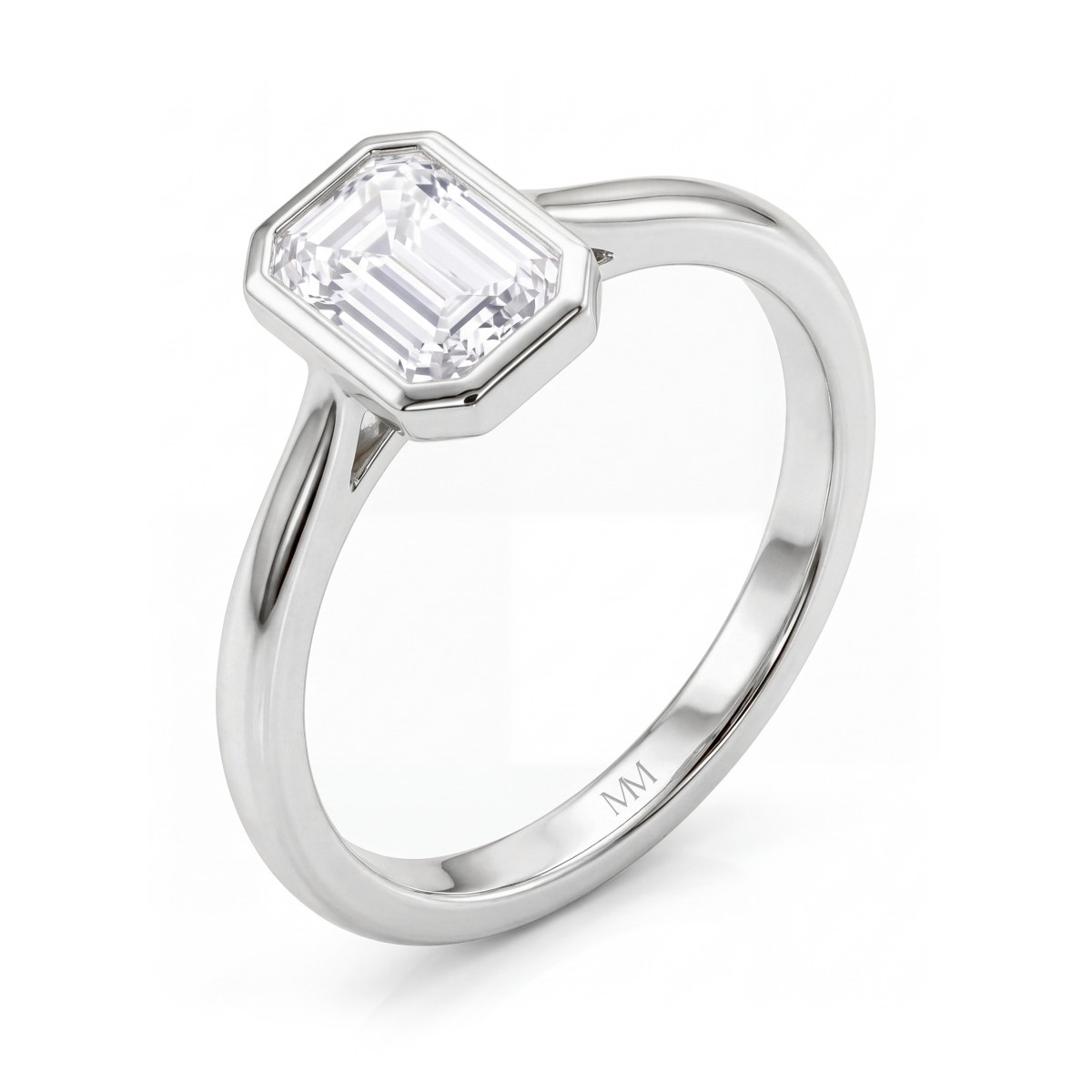 Esme - Emerald Cut Moissanite Bezel Solitaire Ring