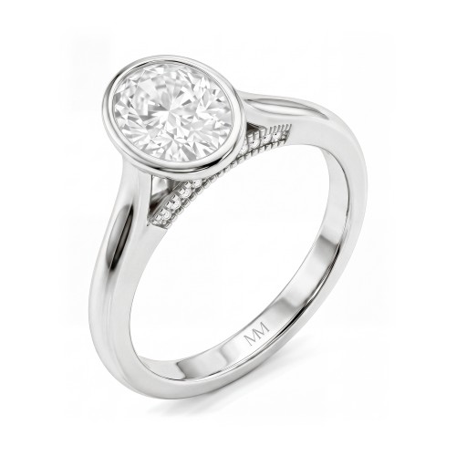 Camille - Oval Moissanite Bezel Ring with Openwork Gallery