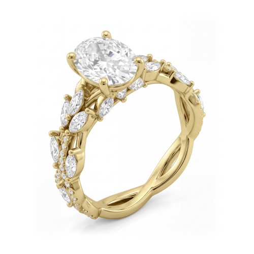 Wisteria - Oval Moissanite Ring with Twisted Vine Band