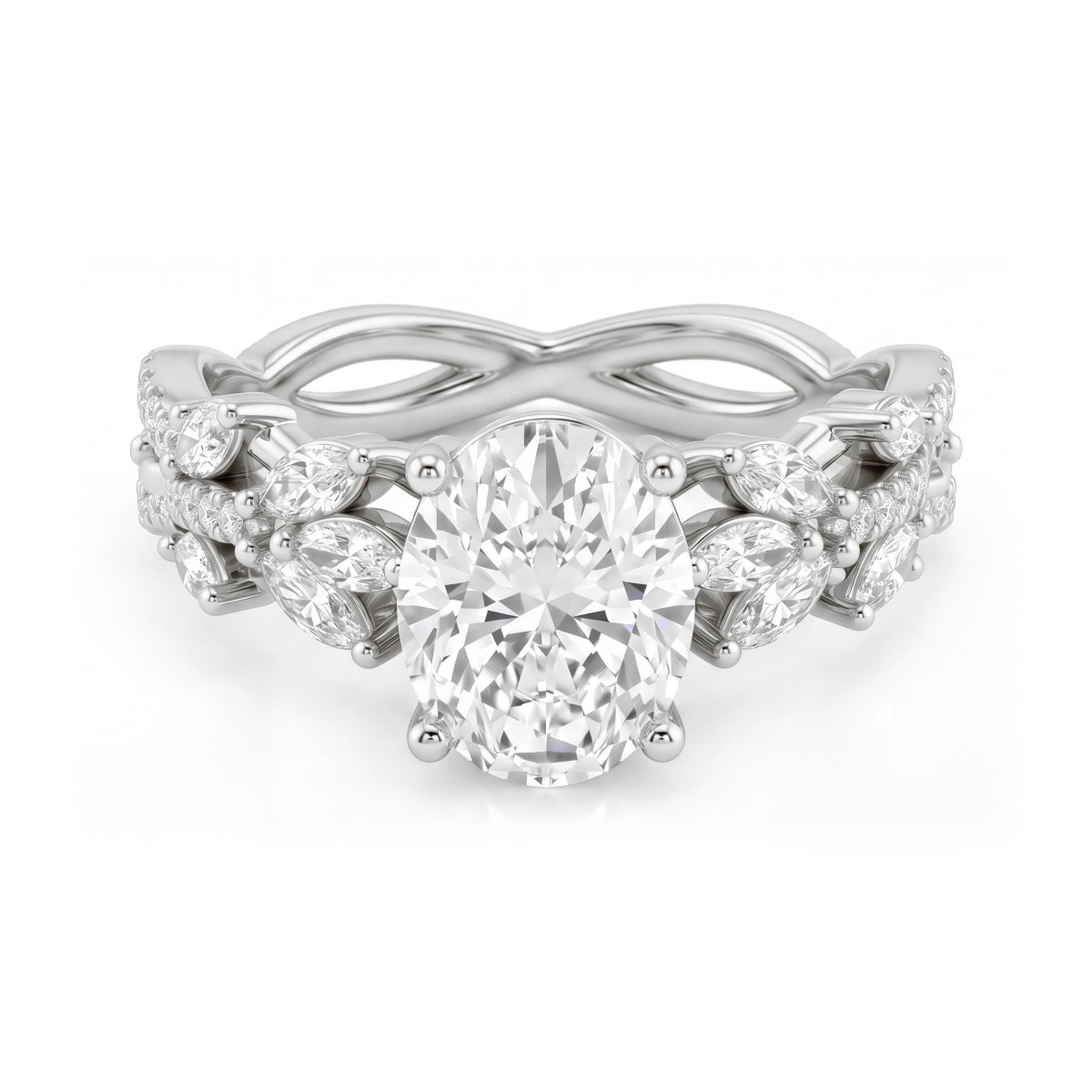 Wisteria - Oval Moissanite Ring with Twisted Vine Band
