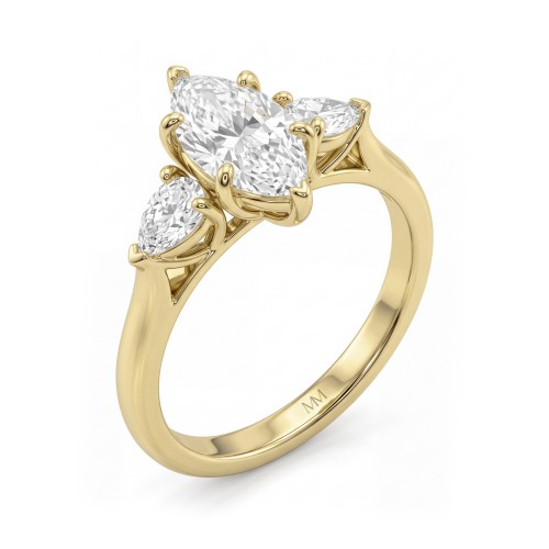 Navette - Marquise Moissanite Three-Stone Engagement Ring with Outward Pear Side Stones
