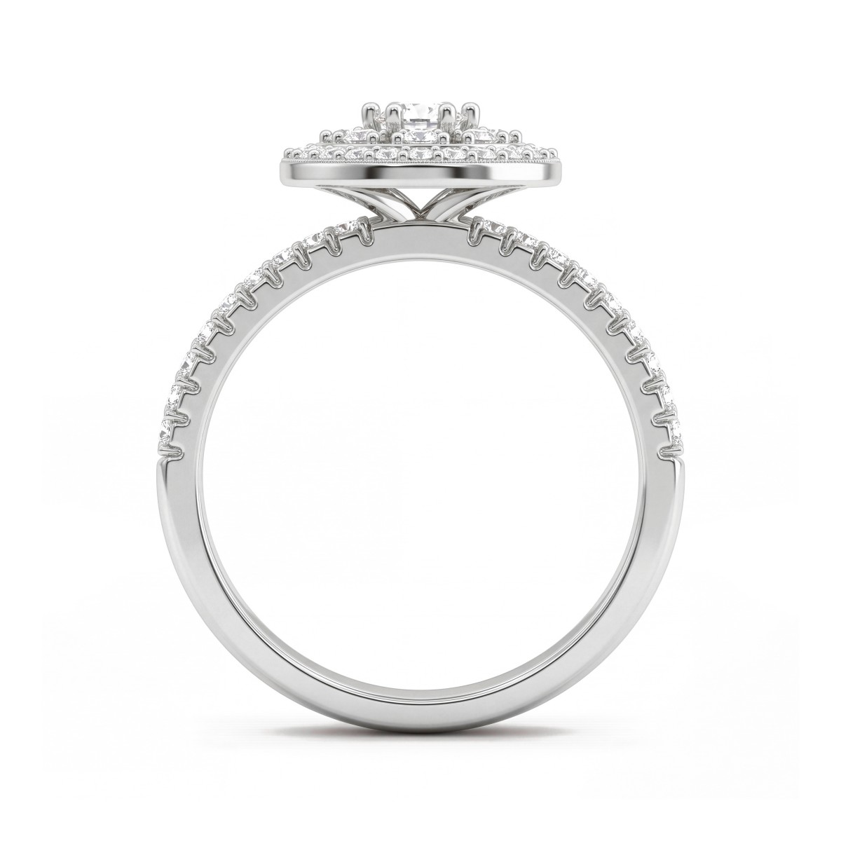 Corollina - Round Cluster Moissanite Ring with Halo and Pavé Shoulders