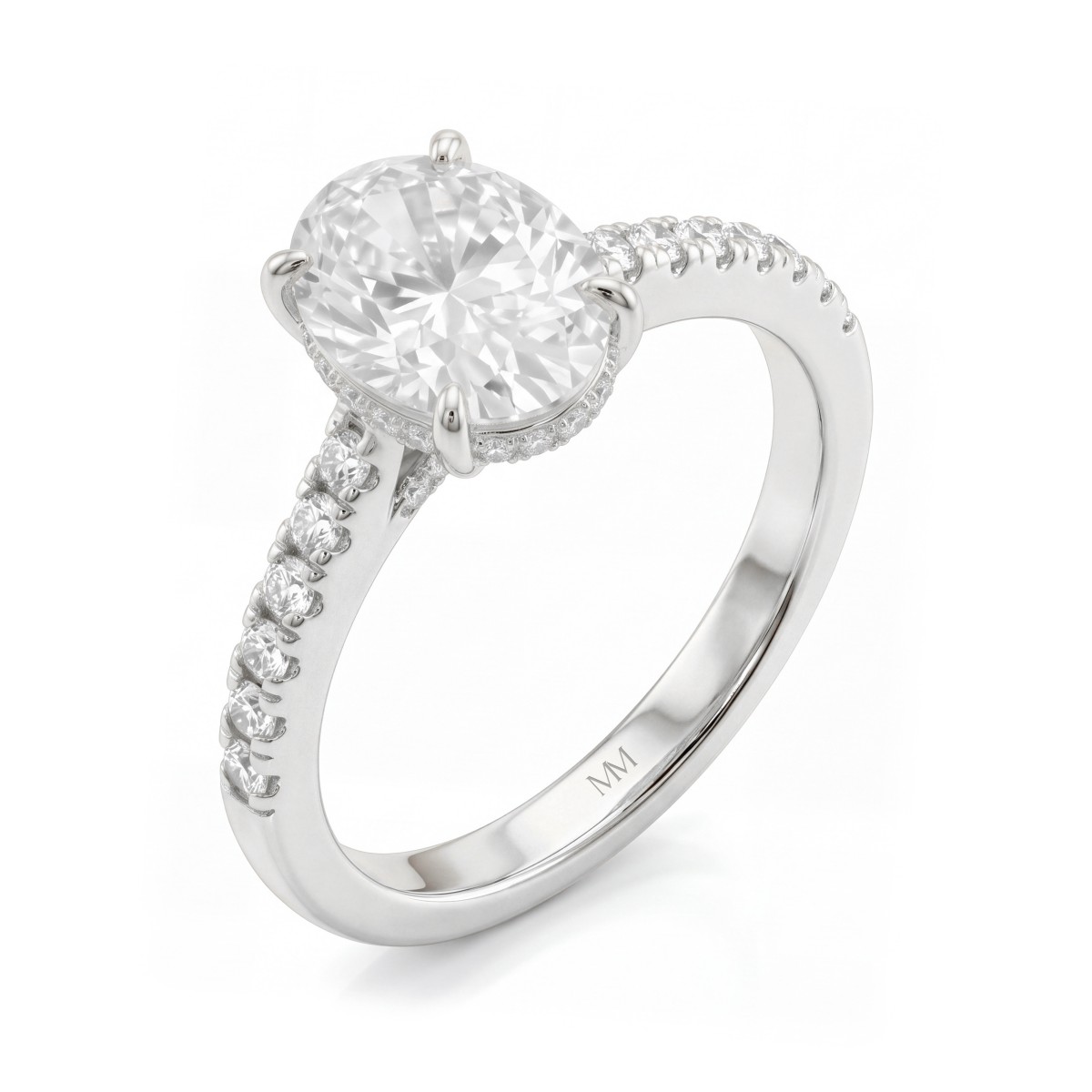 Arcadia - Oval Hidden Halo Moissanite Ring with Pavé Shoulders
