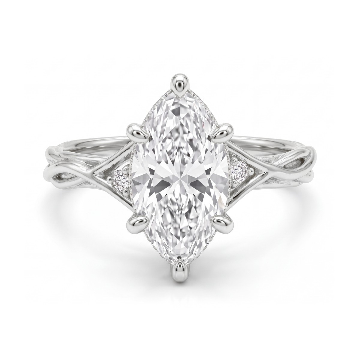 Hazel - Marquise Moissanite Ring with Twisted Branch Band