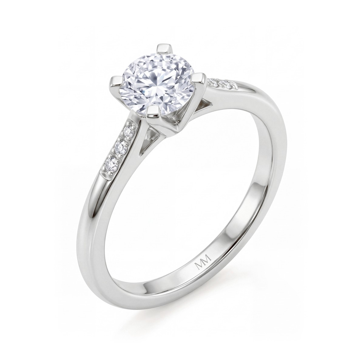 Melodie - Round Moissanite Ring with Graduated Side Stones