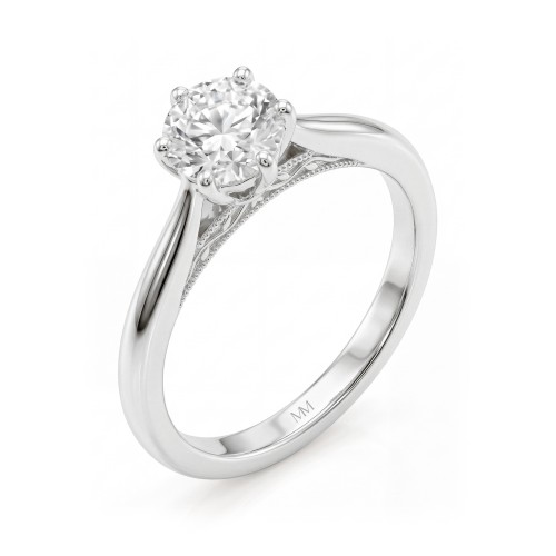 Lotella - Round Moissanite Engagement Ring with Carved Lotus Basket