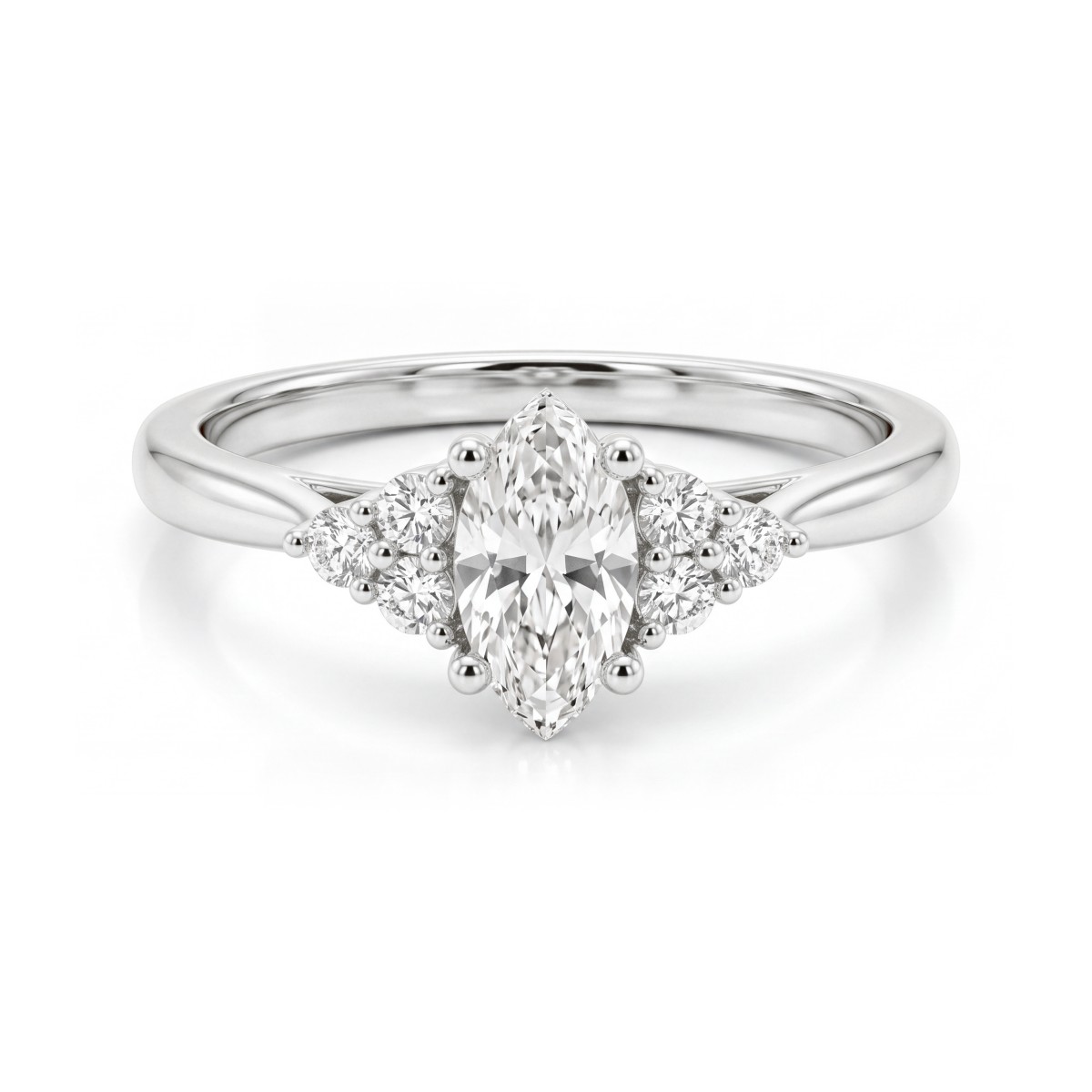 Posy - Marquise Moissanite Ring with Cluster Side Stones