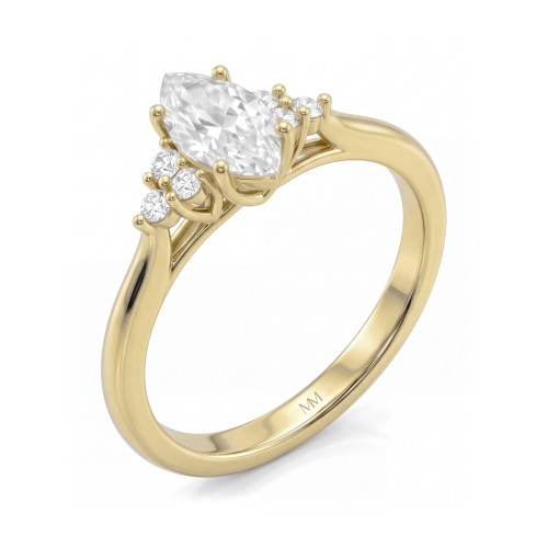 Posy - Marquise Moissanite Ring with Cluster Side Stones