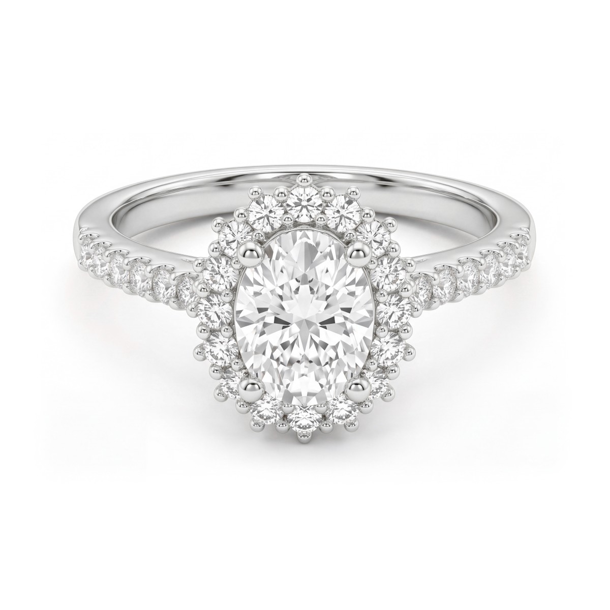 Soleil - Oval Moissanite Halo Ring with Pavé Band