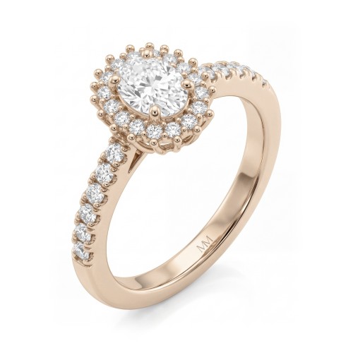 Soleil - Oval Moissanite Halo Ring with Pavé Band