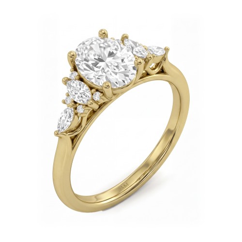 Ondine - Oval Moissanite Ring with Marquise Cluster Shoulders