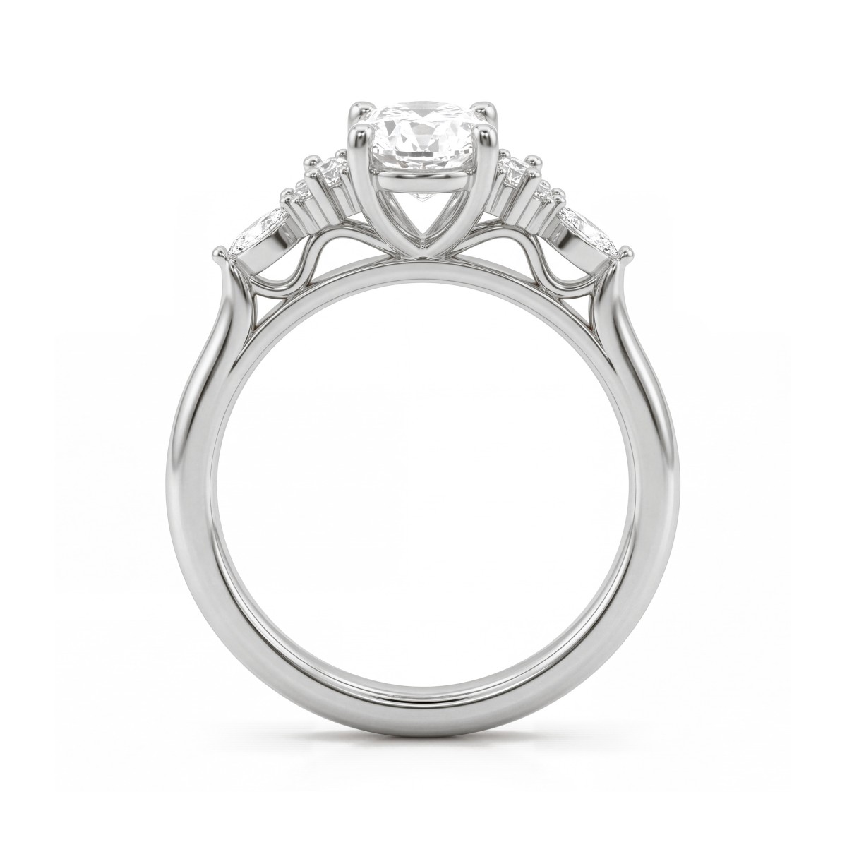 Ondine - Oval Moissanite Ring with Marquise Cluster Shoulders