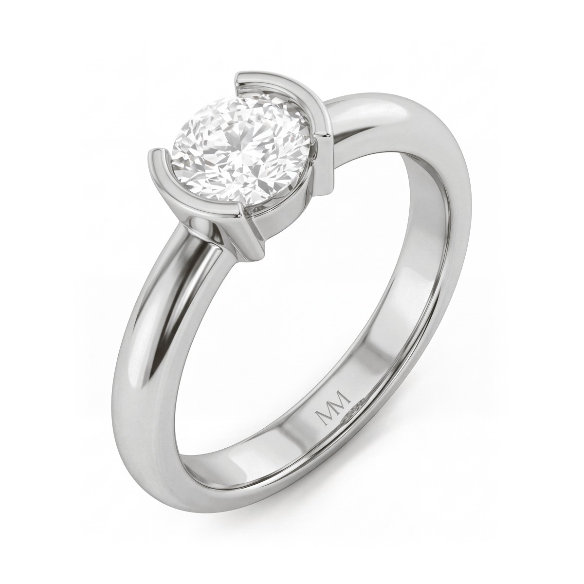 Demi - Round Moissanite Half Bezel Solitaire Ring