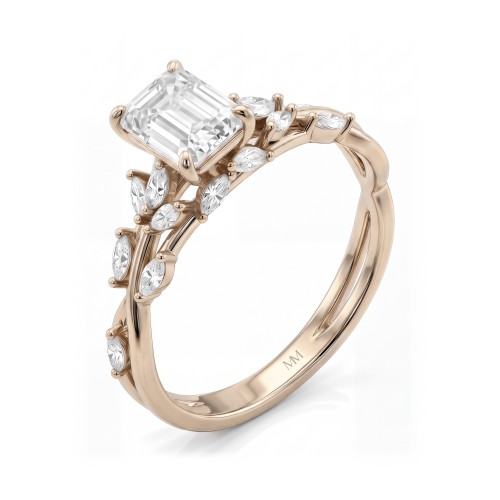 Eden - Emerald Cut Moissanite Ring with Marquise Vine Band