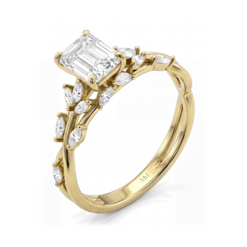Eden - Emerald Cut Moissanite Ring with Marquise Vine Band