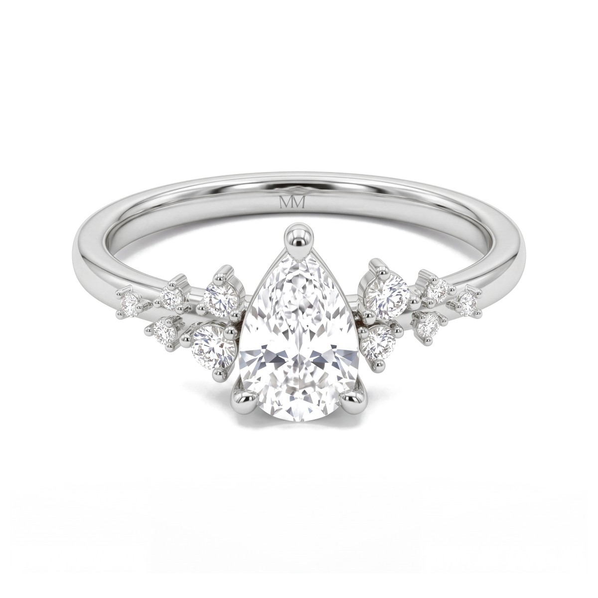 Estelle - Pear Cut Moissanite Ring with Scattered Side Stones