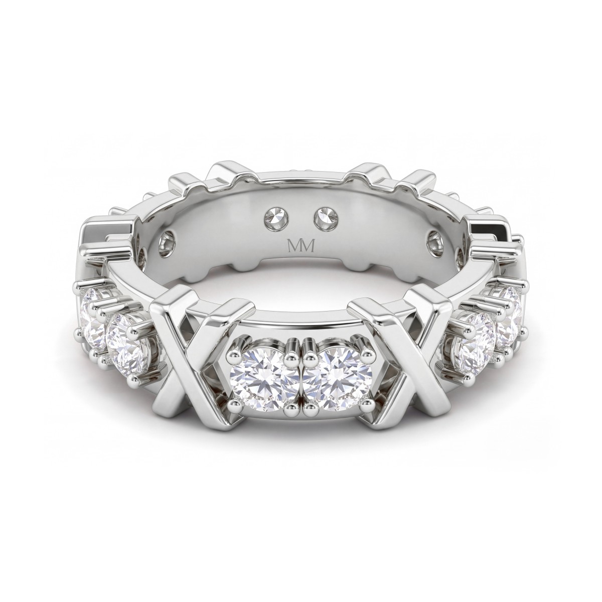 Duetta - Round Moissanite Eternity Band with X Motifs