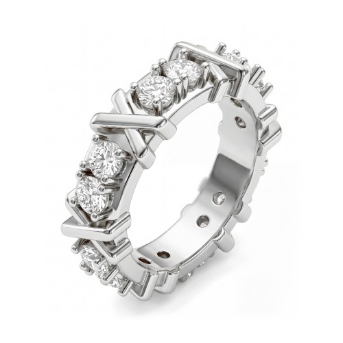 Duetta - Round Moissanite Eternity Band with X Motifs