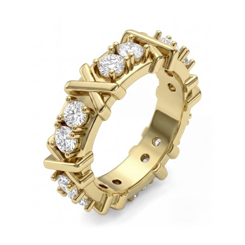 Duetta - Round Moissanite Eternity Band with X Motifs