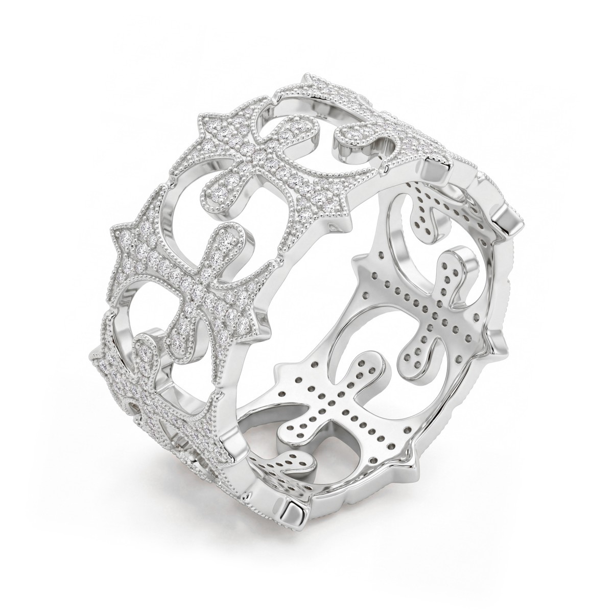 Templar - Men's Round Moissanite Pavé Eternity Band with Openwork Crosses
