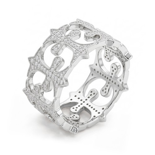 Templar - Men's Round Moissanite Pavé Eternity Band with Openwork Crosses