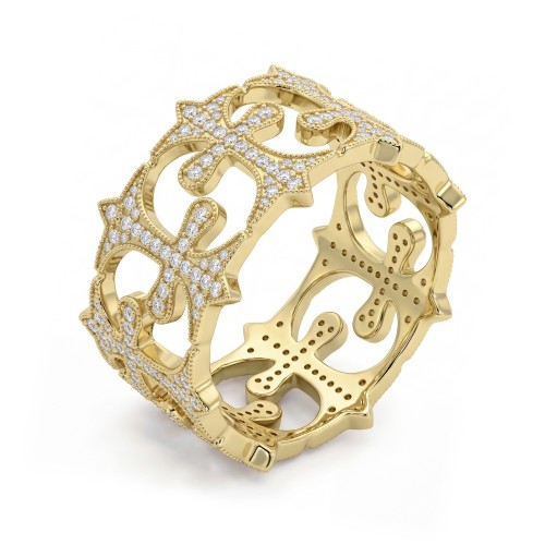 Templar - Men's Round Moissanite Pavé Eternity Band with Openwork Crosses