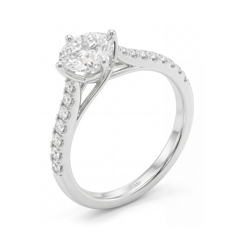 Cadence - Round Moissanite Engagement Ring with Trellis Setting and Graduated Pavé