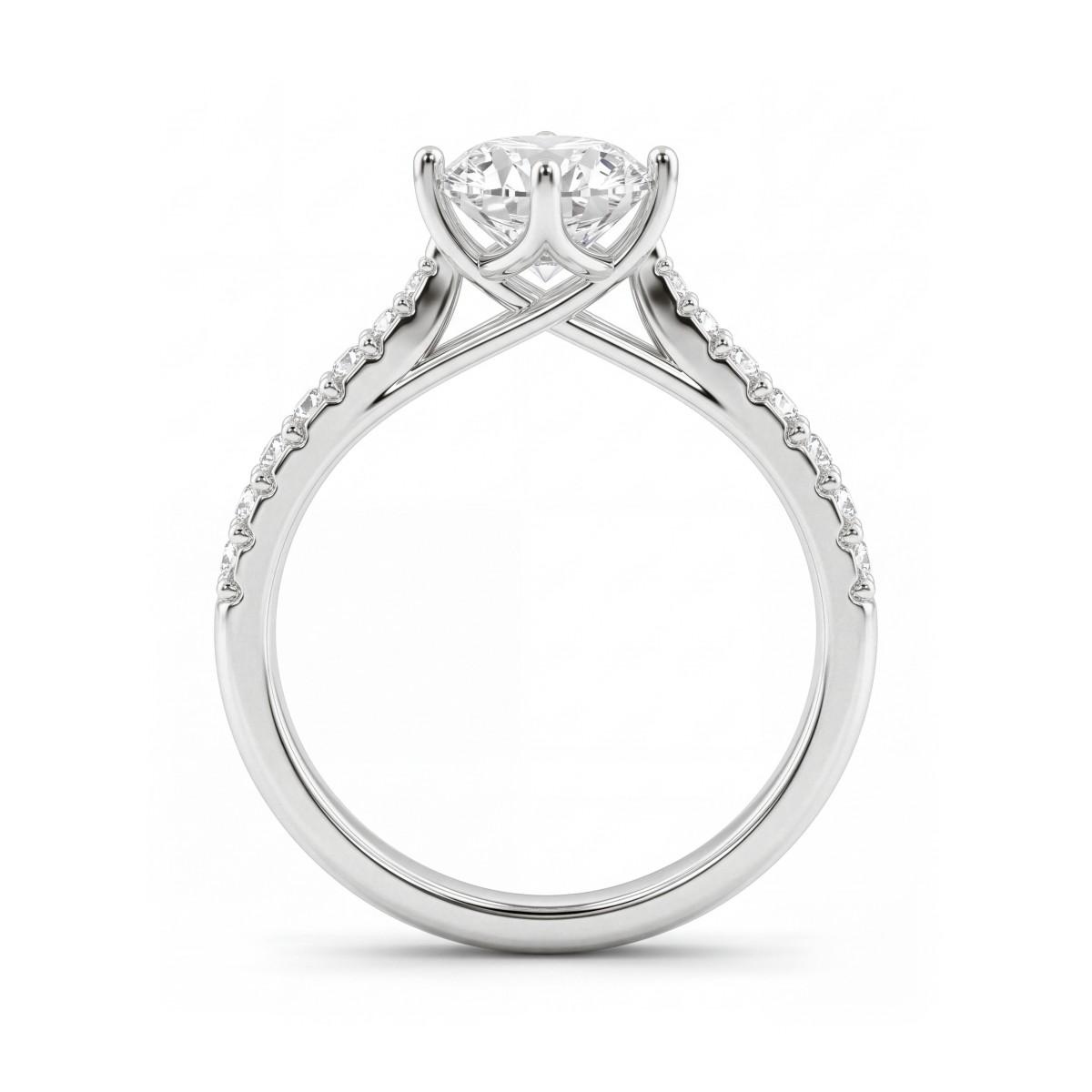 Cadence - Round Moissanite Engagement Ring with Trellis Setting and Graduated Pavé