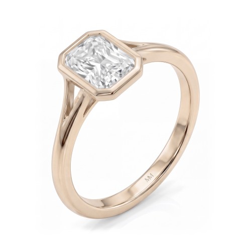 Linnea - Radiant Cut Moissanite Bezel Solitaire Ring with Split Shank