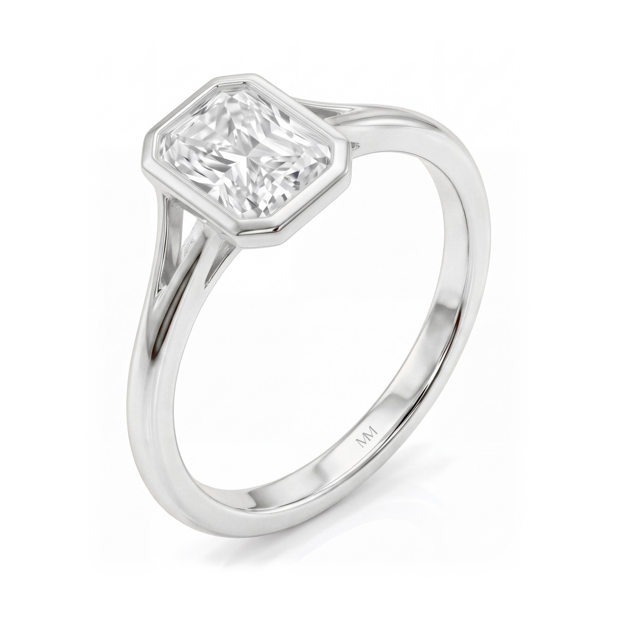 Linnea - Radiant Cut Moissanite Bezel Solitaire Ring with Split Shank