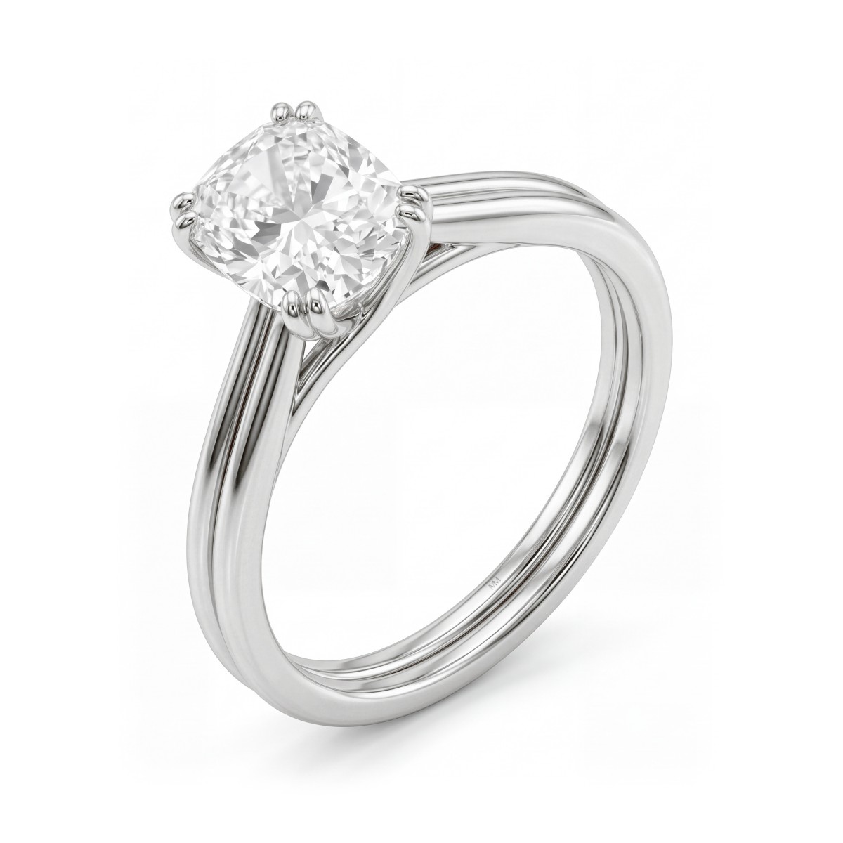 Entwine - Cushion Cut Moissanite Engagement Ring with Crossover Double Band