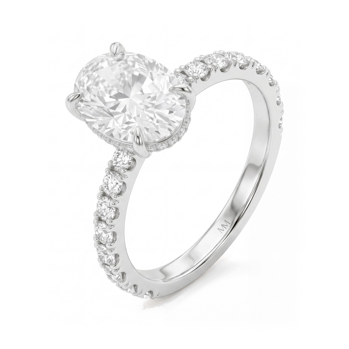 Moonveil - Oval Moissanite Engagement Ring with Hidden Halo and Pavé Band