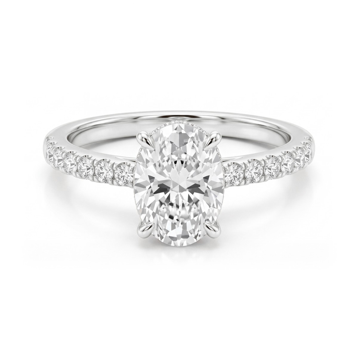 Moonveil - Oval Moissanite Engagement Ring with Hidden Halo and Pavé Band
