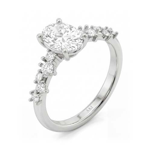 Constella - Oval Moissanite Engagement Ring with Scattered Side Stones
