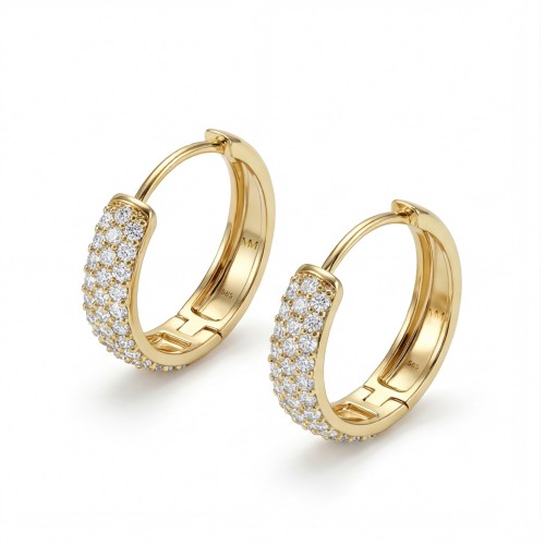 Glintique - Pavé Set Moissanite Huggie Hoop Earrings with Hinged Closure