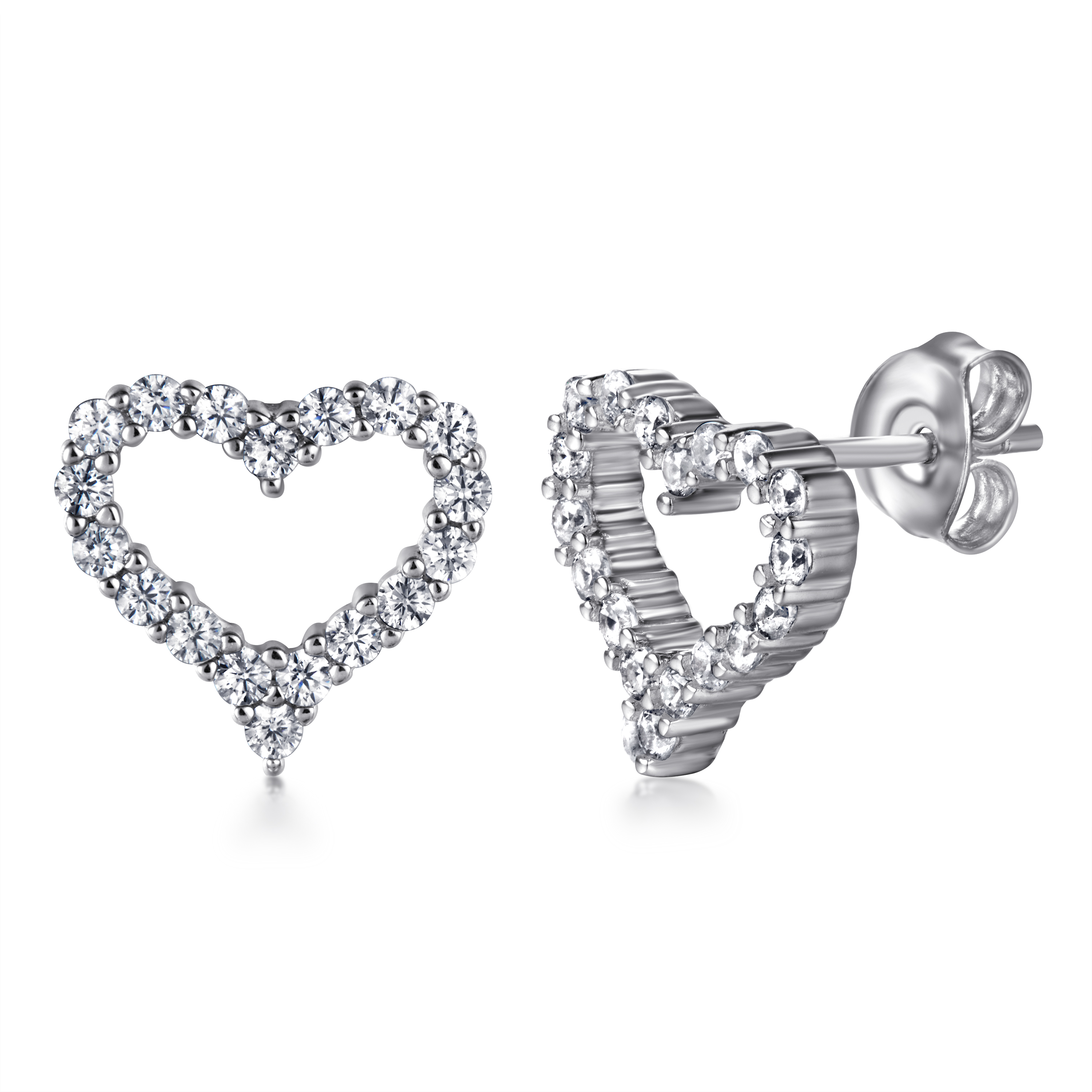 Corazon Moissanite Stud Earrings in Heart Shaped Pav Setting