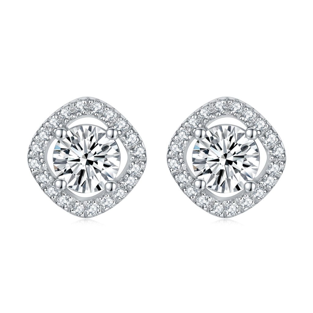 Spaced Halo - Moissanite Stud Earrings in Halo Setting