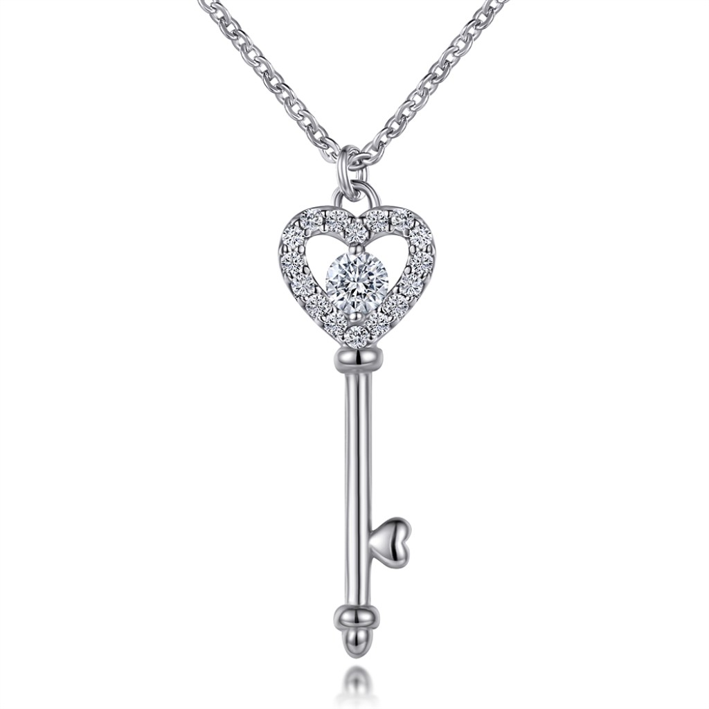 Amore - Heart Key Moissanite Pendant with Pave Setting