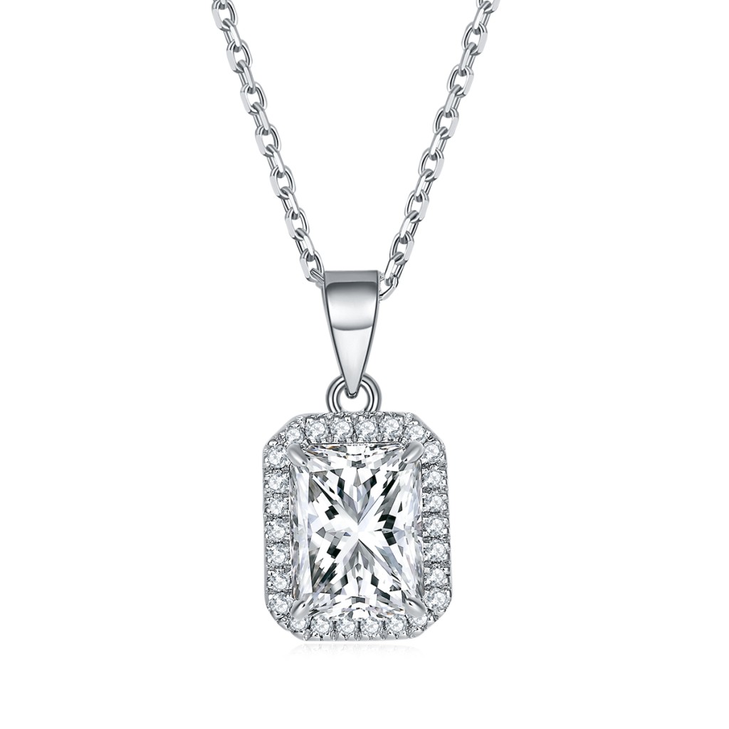 Gemina – Radiant Cut Moissanite Pendant in a Paved Halo Setting