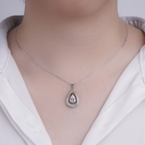Pendula – Teardrop Moissanite Pendant with Dual Halo Elegance