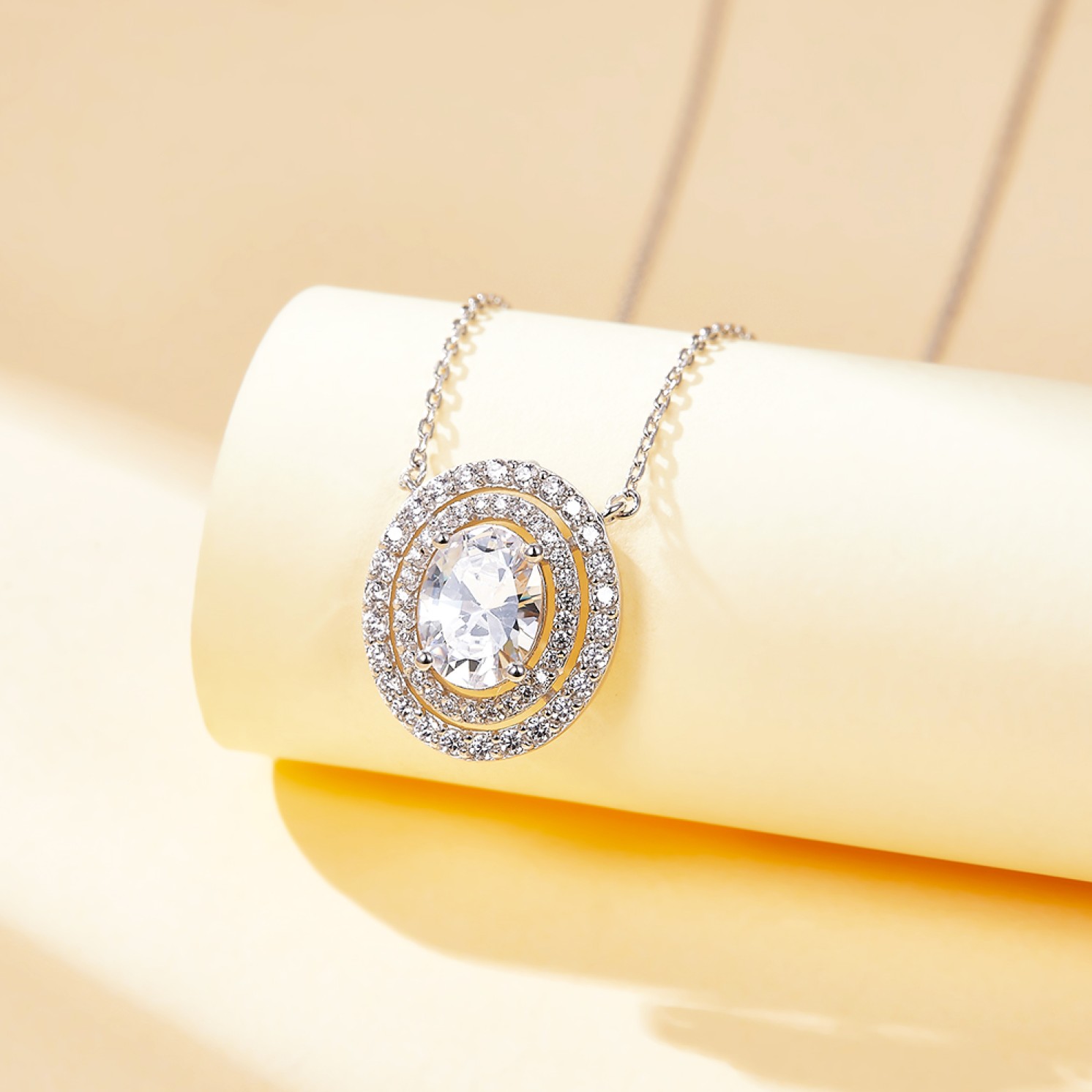 Galaxia - Oval Cut Moissanite Pendant with Encircled Double Halo