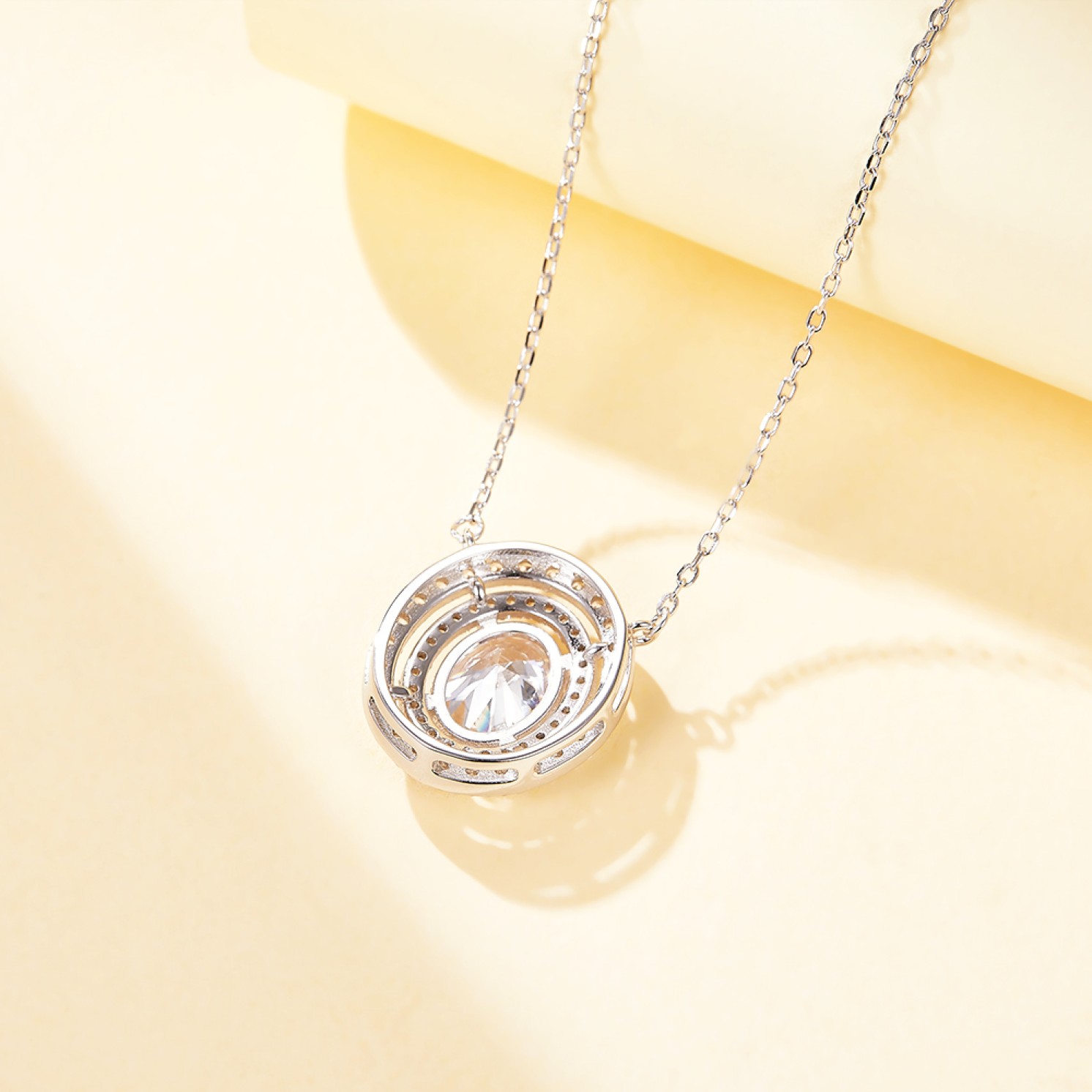Galaxia - Oval Cut Moissanite Pendant with Encircled Double Halo
