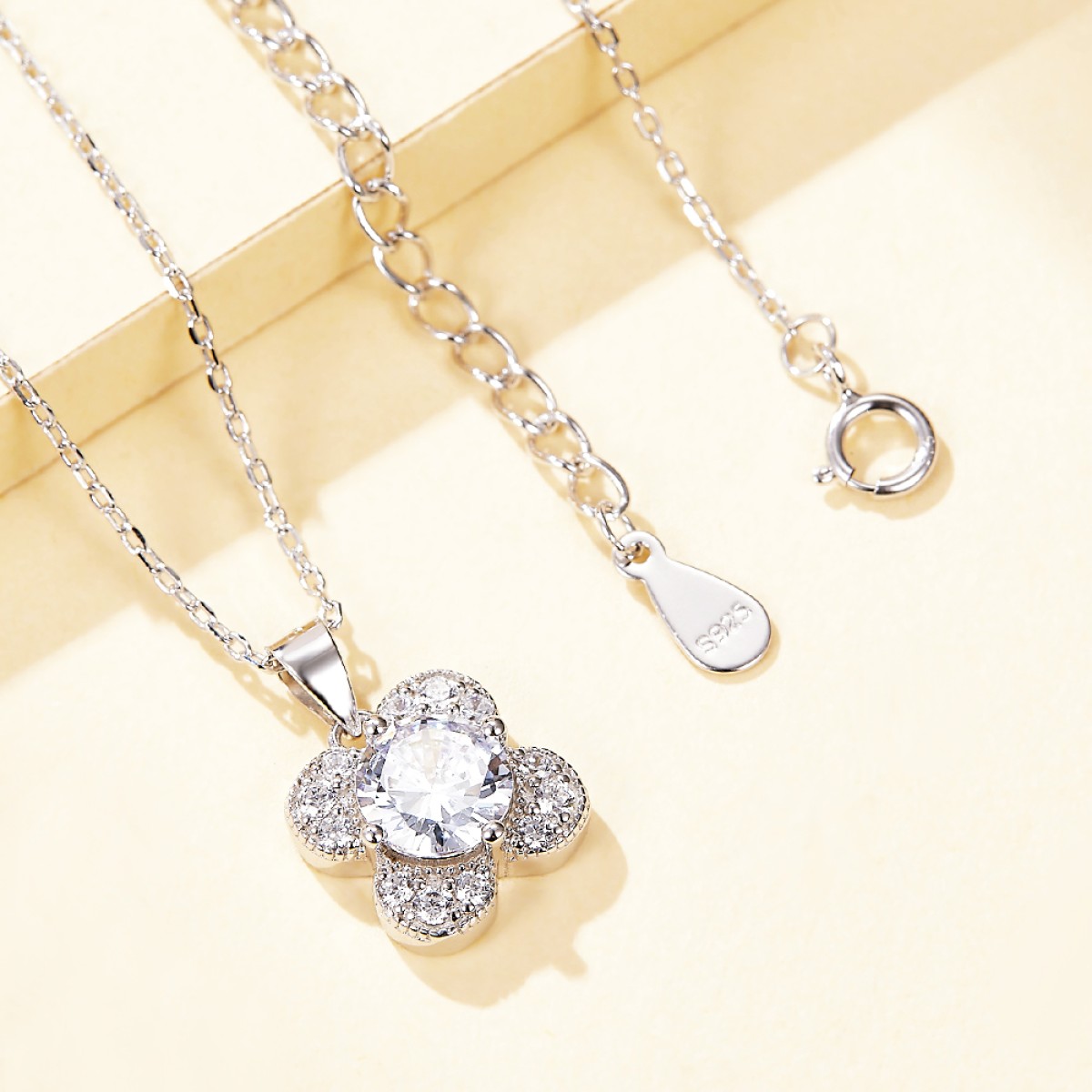 Flora - Clover Design Moissanite Pendant with Pavé Accents