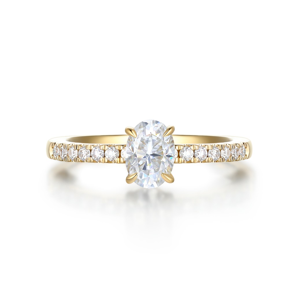 Nina - Oval Moissanite Ring with Pavé Side Stones