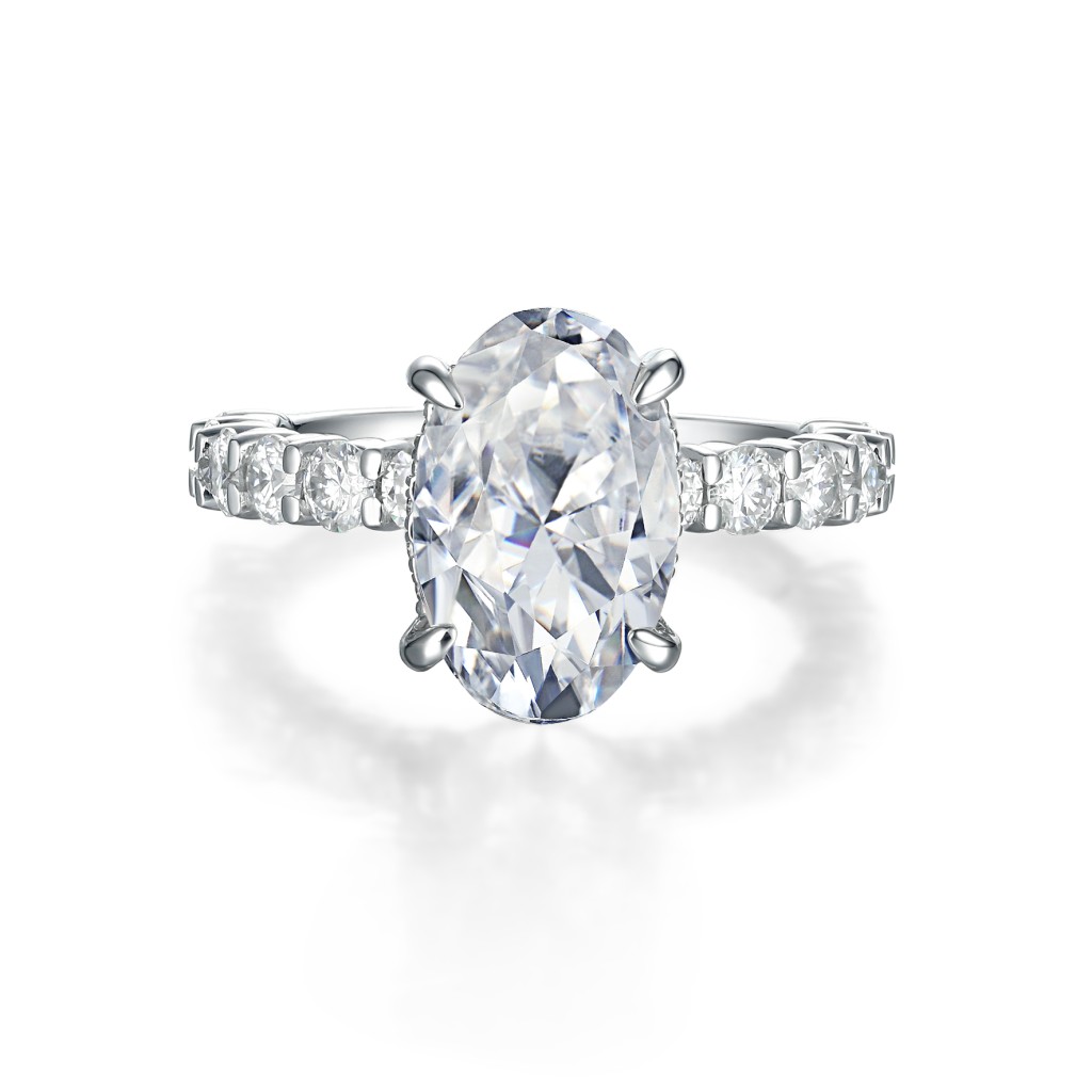 Majestica - Oval Moissanite Ring with Side Stones