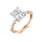 Isla - Radiant Cut Moissanite Ring With Side Stones