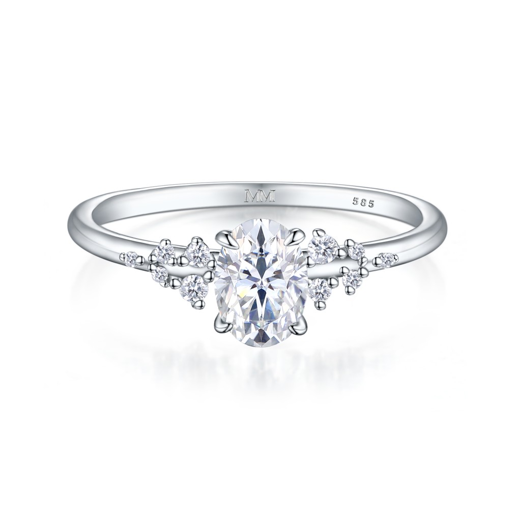 Ovaline - Oval Moissanite Ring with Minimalistic Side Stones