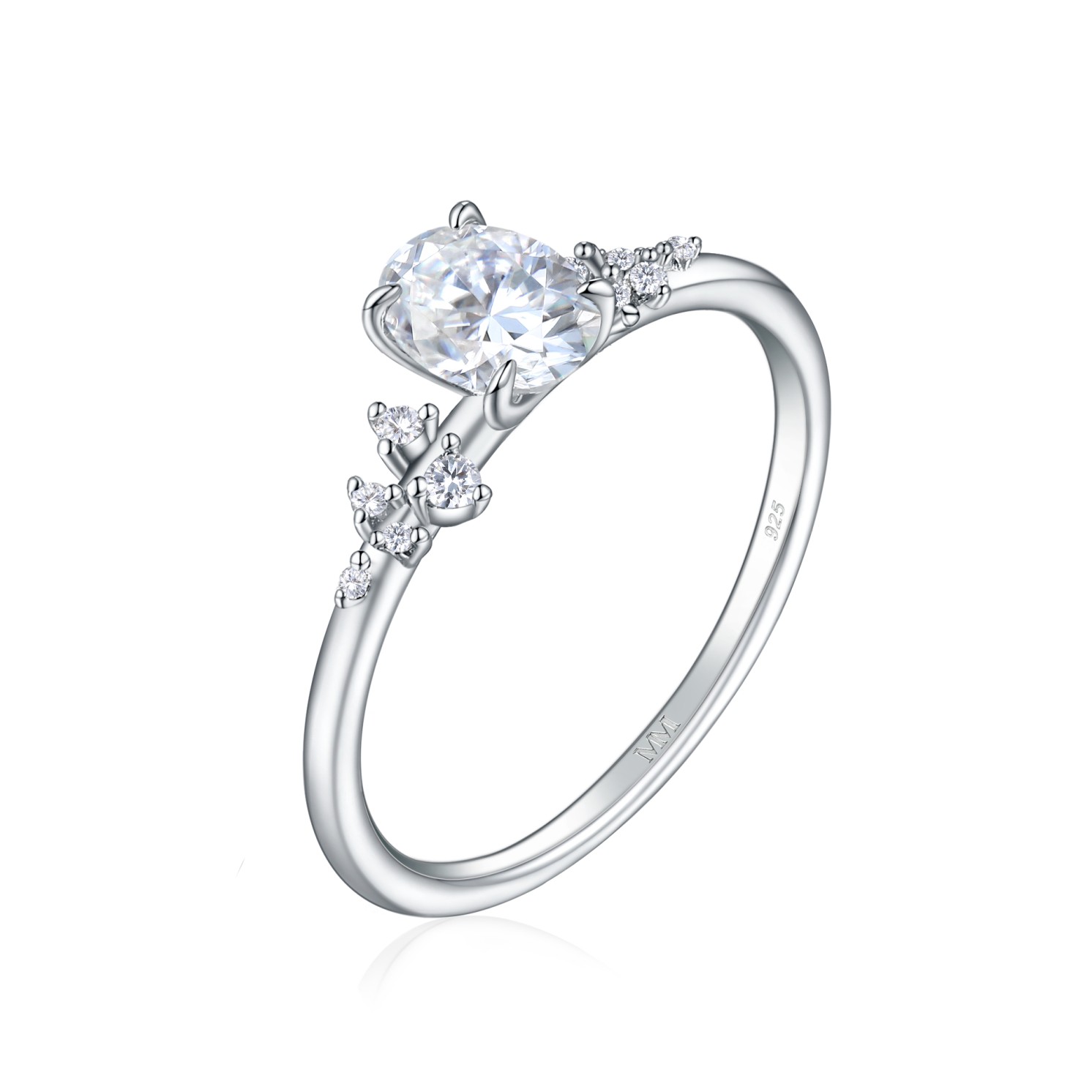 Ovaline - Moissanite Ring with Minimalistic Side Stones