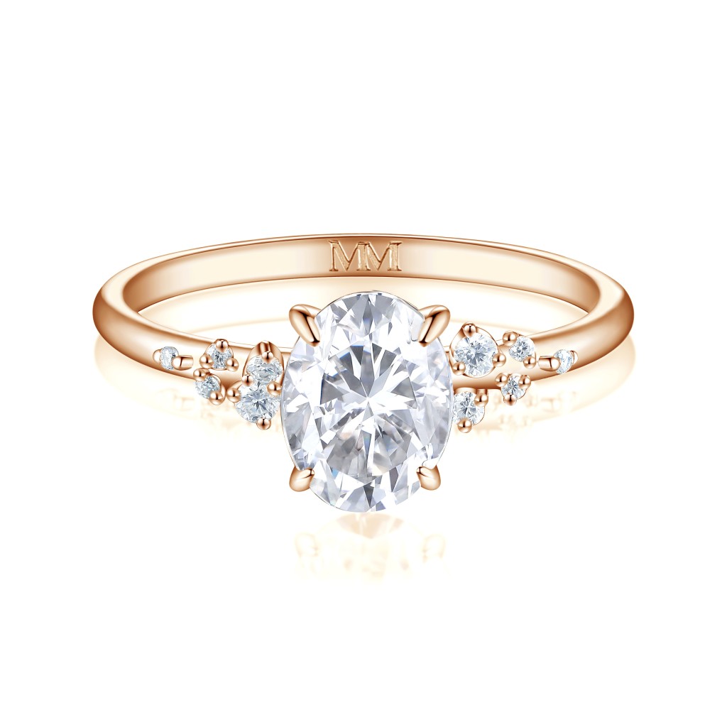 Ovaline - Oval Moissanite Ring with Minimalistic Side Stones